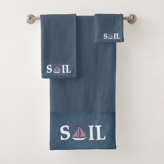 Nautical Thleed Sail Text met Sailbootdecor Bad Handdoek (Insitu)