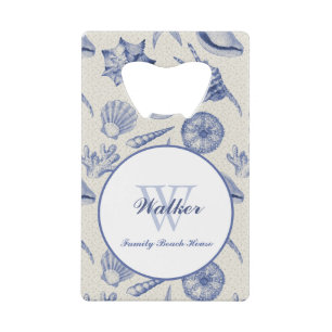 Nautical Thletic Blue Seashell Custom Creditkaart Flessenopener