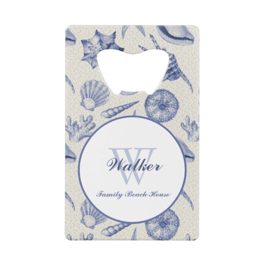 Nautical Thletic Blue Seashell Custom Creditkaart Flessenopener (Voorkant)