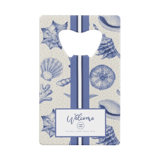 Nautical Thletic Blue Seashell Custom Creditkaart Flessenopener (Voorkant)