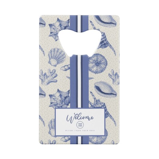 Nautical Thletic Blue Seashell Custom Creditkaart Flessenopener (Achterkant)