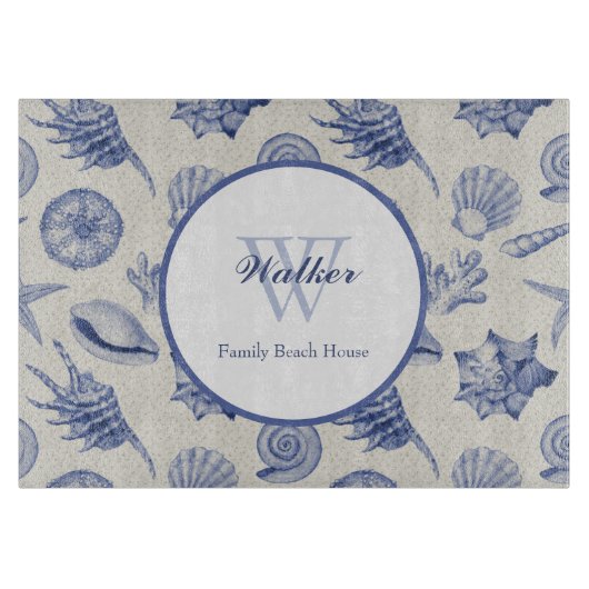 Nautical Thletic Blue Seashell Custom Cutting Boar Snijplank (Voorkant)