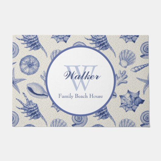 Nautical Thletic Blue Seashell Custom Deurmat (Voorkant)
