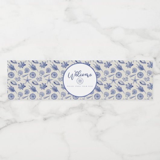 Nautical Thletic Blue Seashell Waterfles Etiket