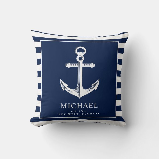 Nautical Thormed Anchor | Aangepaste naam Kussen (Voorkant)