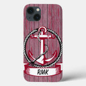 Nautical Thormed Burgundy Planks en Anchor Case-Mate iPhone Case (Achterkant)
