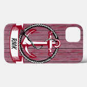 Nautical Thormed Burgundy Planks en Anchor Case-Mate iPhone Case (Achterkant (horizontaal))