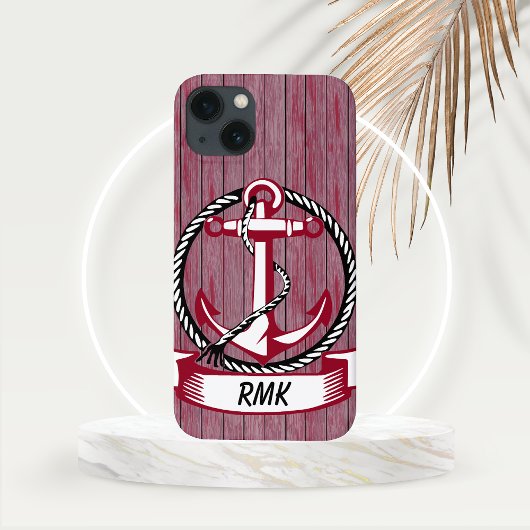 Nautical Thormed Burgundy Planks en Anchor Case-Mate iPhone Case