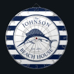 Nautical Threadfish Dartbord<br><div class="desc">Een volledig aanpasbaar en leuk dartboard met een uniek nautisch thema. Het bevat een zwaardvis die in het midden is gecentreerd in een levendige marine en witte kleurenpatroon. Alle elementen staan op open en verstelbaar,  dus heb plezier creërend en maak het uw eigen.</div>