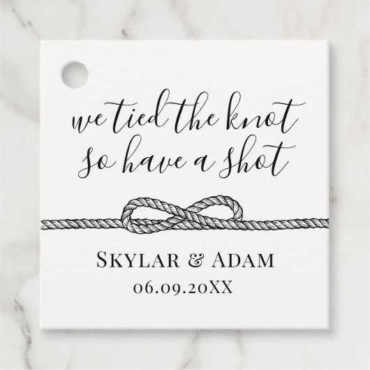 Nautical Tied The Knot Hebben Een Shot Bruiloft Bedankjes Labels (Voorkant)