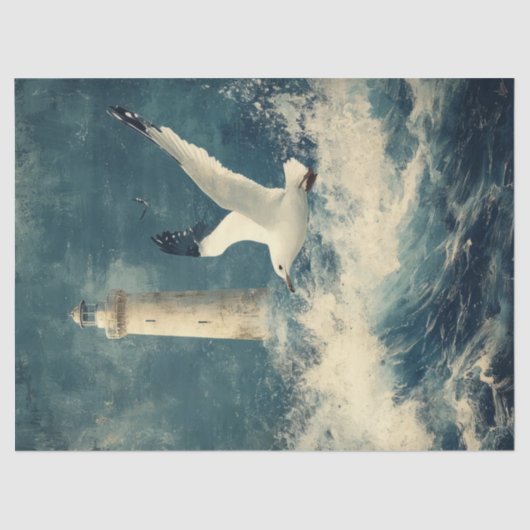 Nautical Tissue Paper with Lighthouse and Seagull Tissuepapier (Voorkant)