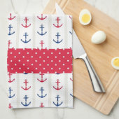 Nautical Towels Anchors Red White Blue Theedoek (Quarter Fold)