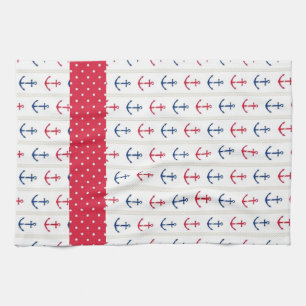Nautical Towels Anchors Red White Blue Theedoek
