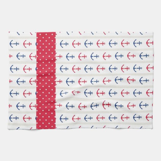 Nautical Towels Anchors Red White Blue Theedoek (Horizontaal)
