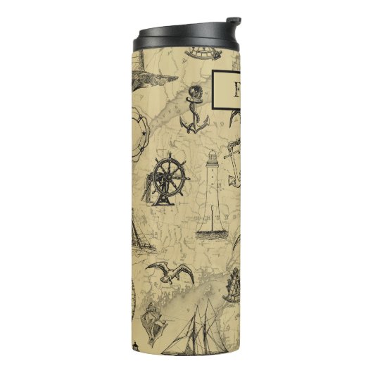  Nautical Travel Ships Sailing Jouw naam Thermosbeker (Gedraaid links)