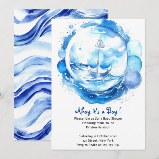 Nautical Treasures onthuld: Boy Baby shower Kaart (Voorkant / Achterkant)