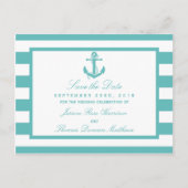 Nautical Turquoise Stripe Anchor Save the Date Aankondigingskaart (Voorkant)