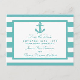 Nautical Turquoise Stripe Anchor Save the Date Aankondigingskaart