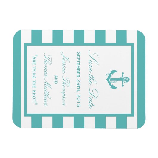 Nautical Turquoise Stripe Anchor Save the Date Magneet (Horizontaal)