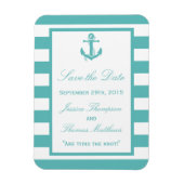 Nautical Turquoise Stripe Anchor Save the Date Magneet (Verticaal)