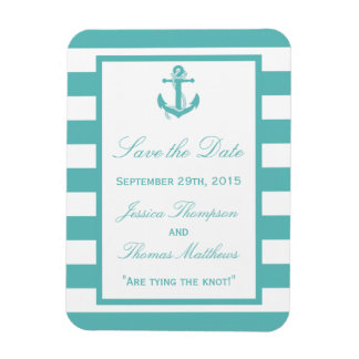Nautical Turquoise Stripe Anchor Save the Date Magneet
