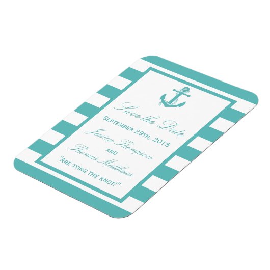 Nautical Turquoise Stripe Anchor Save the Date Magneet (Linkerzijde)