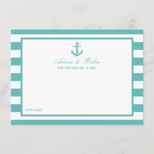Nautical Turquoise Stripe Anchor Wedding Advieskaart (Voorkant)