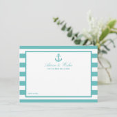 Nautical Turquoise Stripe Anchor Wedding Advieskaart (Staand voorkant)