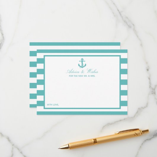 Nautical Turquoise Stripe Anchor Wedding Advieskaart (Voorkant / Achterkant in situ)