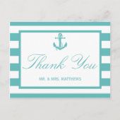 Nautical Turquoise Stripe Anchor Wedding Briefkaart (Voorkant)