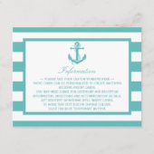 Nautical Turquoise Stripe Anchor Wedding Detail Informatiekaartje (Voorkant)