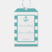 Nautical Turquoise Stripe Anchor Wedding Gift Labe Cadeaulabel (Voorkant)