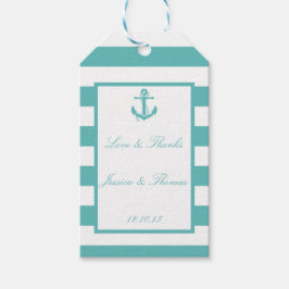 Nautical Turquoise Stripe Anchor Wedding Gift Labe Cadeaulabel