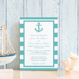 Nautical Turquoise Stripe Anchor Wedding Kaart