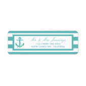 Nautical Turquoise Stripe Anchor Wedding Labels (Voorkant)