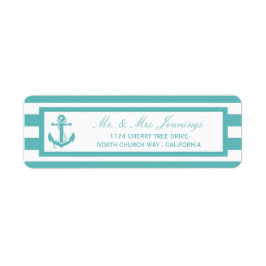 Nautical Turquoise Stripe Anchor Wedding Labels