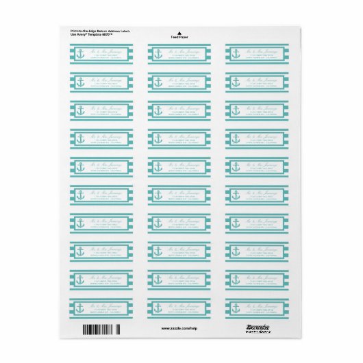 Nautical Turquoise Stripe Anchor Wedding Labels (Full Sheet)
