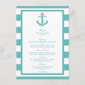 Nautical Turquoise Stripe Anchor Wedding Menu (Voorkant)
