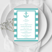 Nautical Turquoise Stripe Anchor Wedding Menu