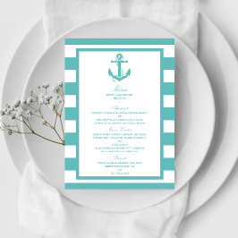 Nautical Turquoise Stripe Anchor Wedding Menu