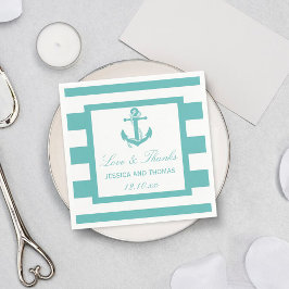 Nautical Turquoise Stripe Anchor Wedding Napkins Servet