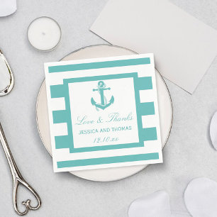 Nautical Turquoise Stripe Anchor Wedding Napkins Servet