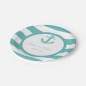 Nautical Turquoise Stripe Anchor Wedding Papieren Bordje (Gekanteld)