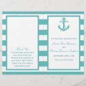 Nautical Turquoise Stripe Anchor Wedding Programme (Voorkant)