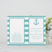 Nautical Turquoise Stripe Anchor Wedding Programme (Staand voorkant)
