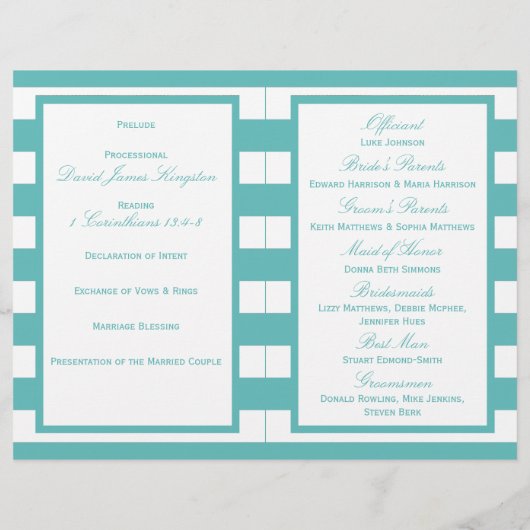 Nautical Turquoise Stripe Anchor Wedding Programme (Achterkant)