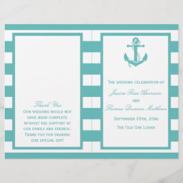Nautical Turquoise Stripe Anchor Wedding Programme
