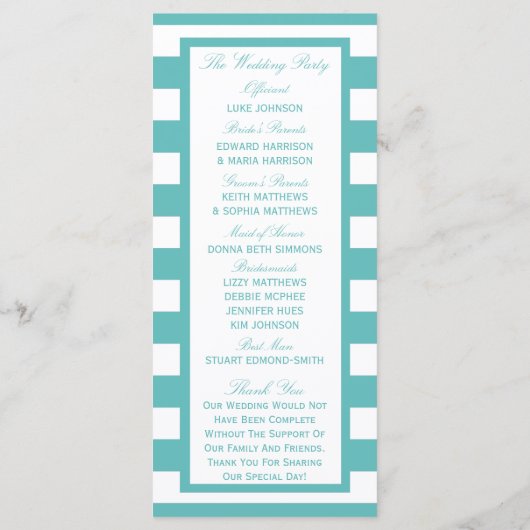 Nautical Turquoise Stripe Anchor Wedding Programme Programmakaart (Achterkant)