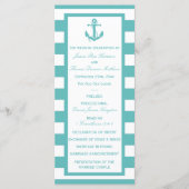 Nautical Turquoise Stripe Anchor Wedding Programme Programmakaart (Voorkant)