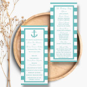 Nautical Turquoise Stripe Anchor Wedding Programme Programmakaart